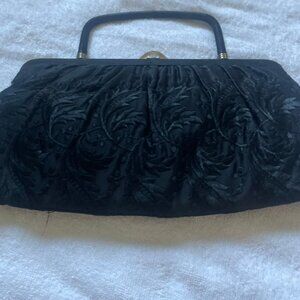 Vintage Embroidered Black floral Hand Bag clutch